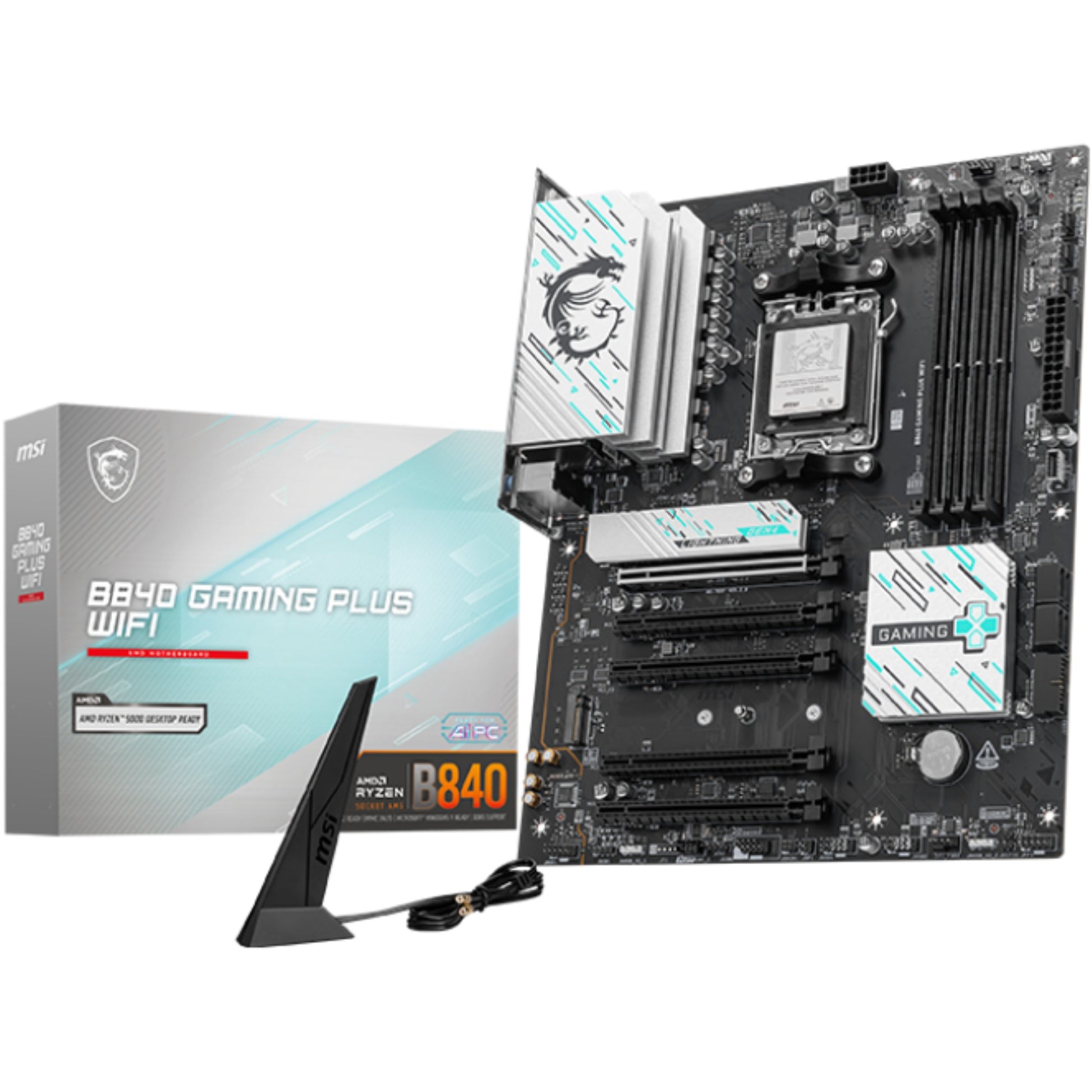MSI B840 GAMING PLUS WIFI. AMD. Podnožje AM5. AMD Ryzen 7000 serija. AMD Ryzen 8000 serija. AMD Ryzen 9000 serija. Podnožje AM5. 256GB. DDR5 SDRAM