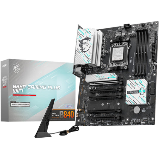 MSI B840 GAMING PLUS WIFI. AMD. Podnožje AM5. AMD Ryzen 7000 serija. AMD Ryzen 8000 serija. AMD Ryzen 9000 serija. Podnožje AM5. 256GB. DDR5 SDRAM