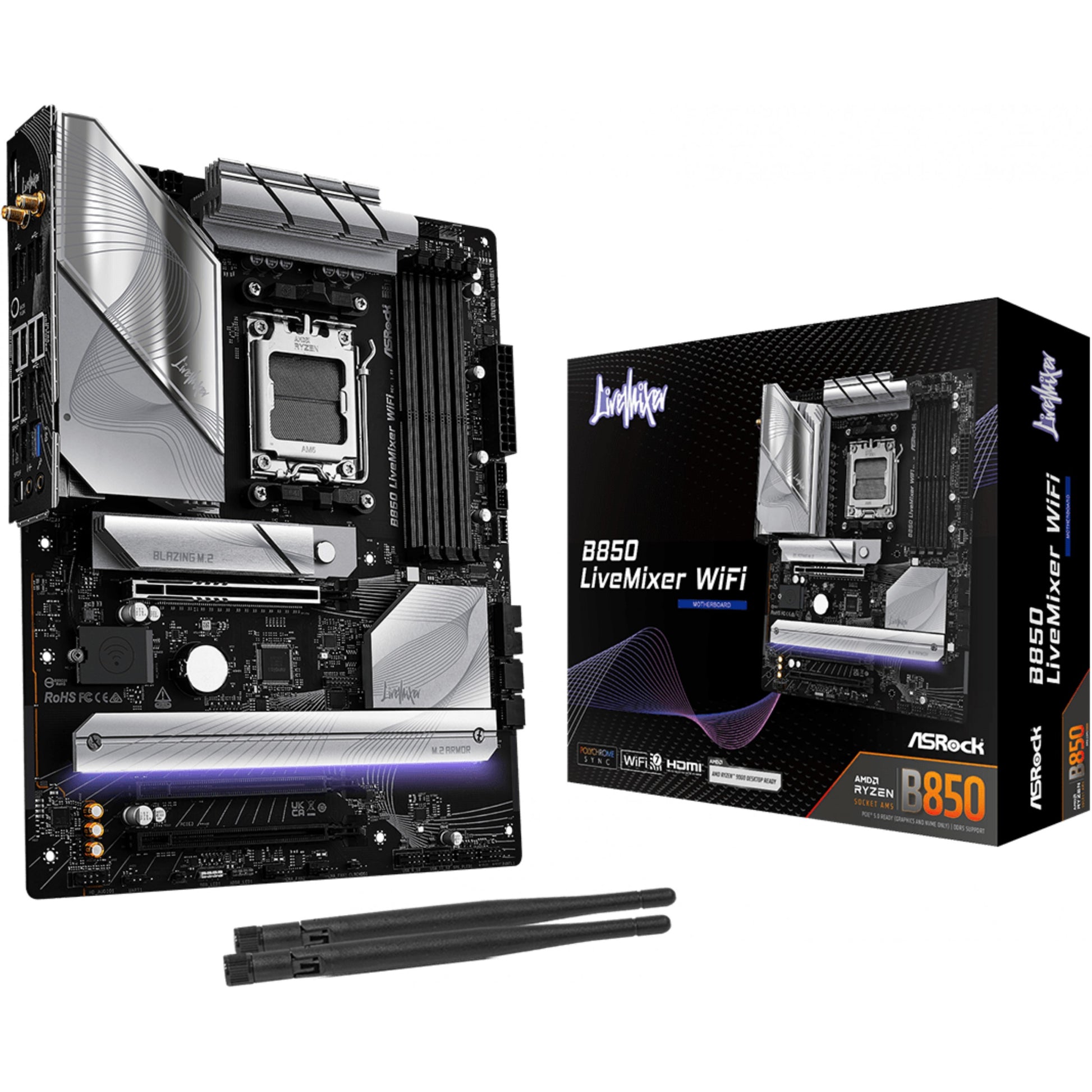 Asrock B850 LiveMixer WiFi. AMD. Podnožje AM5. AMD Ryzen 7000 serija. AMD Ryzen 8000 serija. AMD Ryzen 9000 serija. Podnožje AM5. DDR5 SDRAM. 256GB
