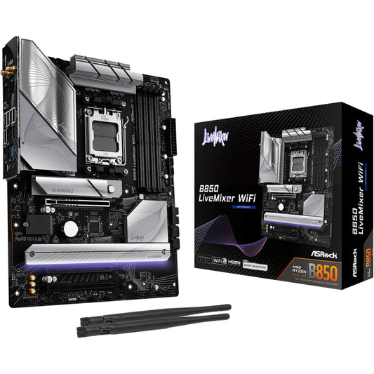Asrock B850 LiveMixer WiFi. AMD. Podnožje AM5. AMD Ryzen 7000 serija. AMD Ryzen 8000 serija. AMD Ryzen 9000 serija. Podnožje AM5. DDR5 SDRAM. 256GB