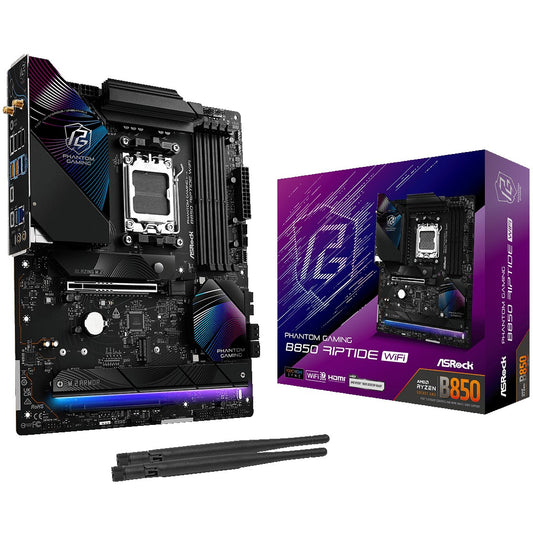 Asrock Phantom Gaming B850 Riptide WiFi. AMD. Podnožje AM5. AMD Ryzen 7000 serija. AMD Ryzen 8000 serija. AMD Ryzen 9000 serija. Podnožje AM5. DDR5 SDRAM. 256GB