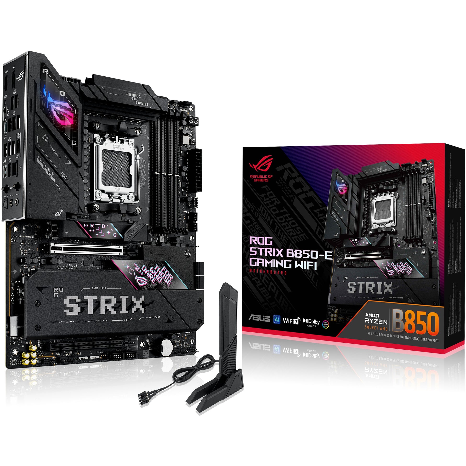 ASUS ROG STRIX B850-E GAMING WIFI. AMD. Podnožje AM5. AMD Ryzen 7000 serija. AMD Ryzen 8000 serija. AMD Ryzen 9000 serija. Podnožje AM5. DDR5 SDRAM. 192GB