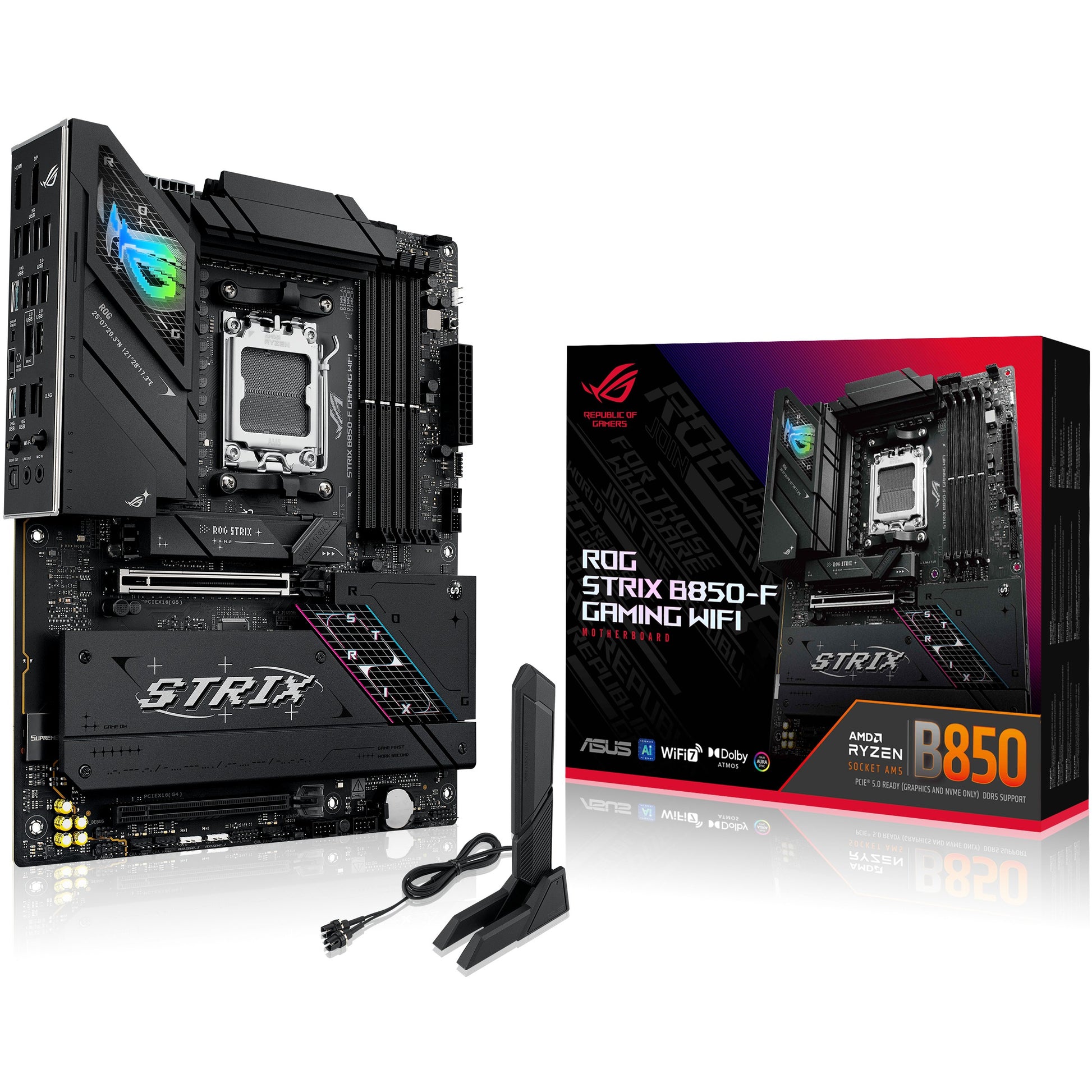ASUS ROG STRIX B850-F GAMING WIFI. AMD. Podnožje AM5. AMD Ryzen 7000 serija. AMD Ryzen 8000 serija. AMD Ryzen 9000 serija. Podnožje AM5. DDR5 SDRAM. 192GB