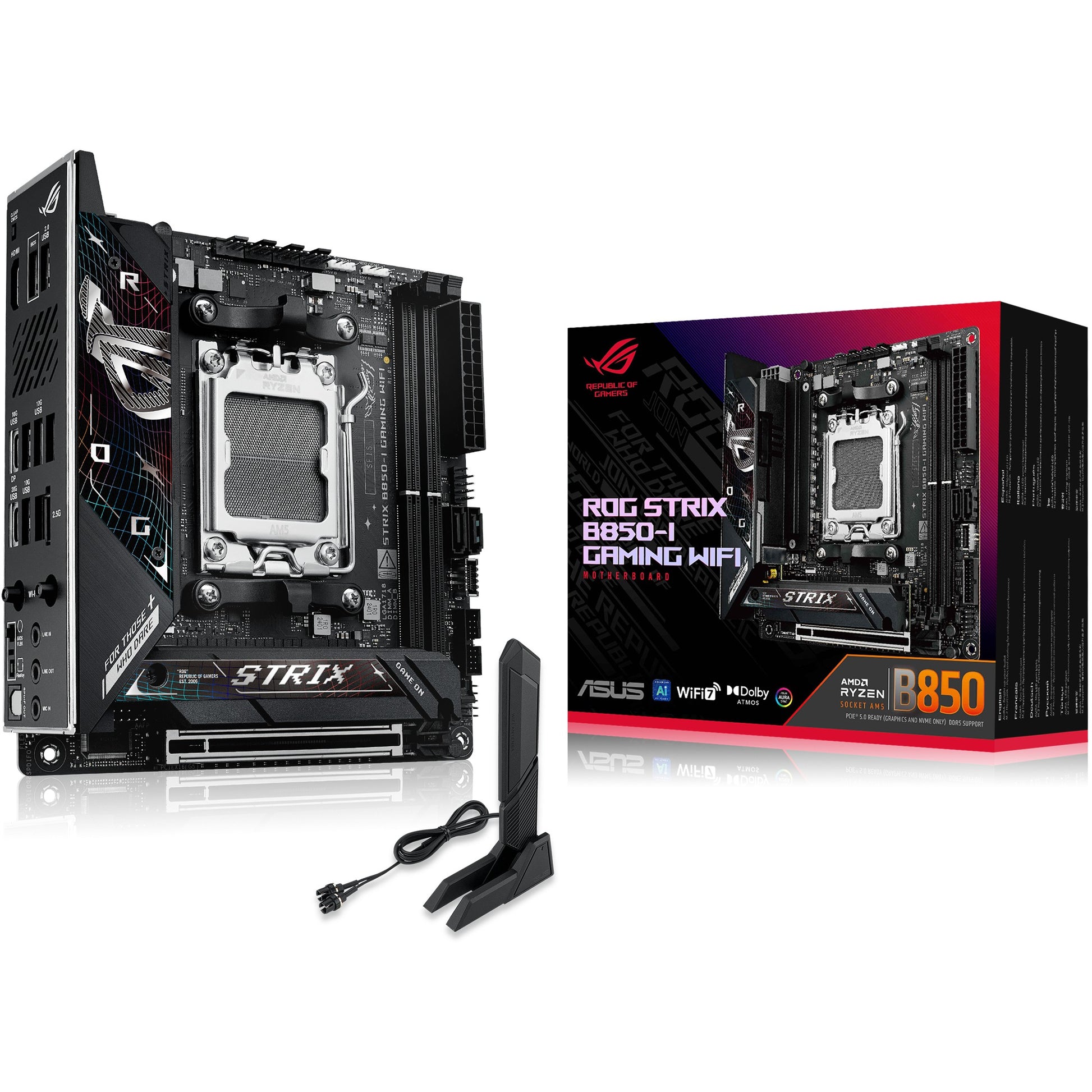 ASUS ROG STRIX B850-I GAMING WIFI. AMD. Podnožje AM5. AMD Ryzen 7000 serija. AMD Ryzen 8000 serija. AMD Ryzen 9000 serija. Podnožje AM5. DDR5 SDRAM. 96GB