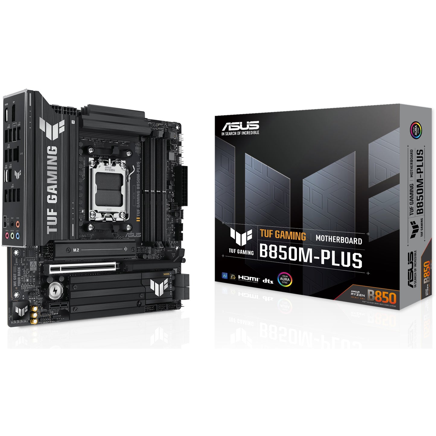 ASUS TUF GAMING B850M-PLUS. AMD. Podnožje AM5. AMD Ryzen 7000 serija. AMD Ryzen 8000 serija. AMD Ryzen 9000 serija. Podnožje AM5. DDR5 SDRAM. 192GB