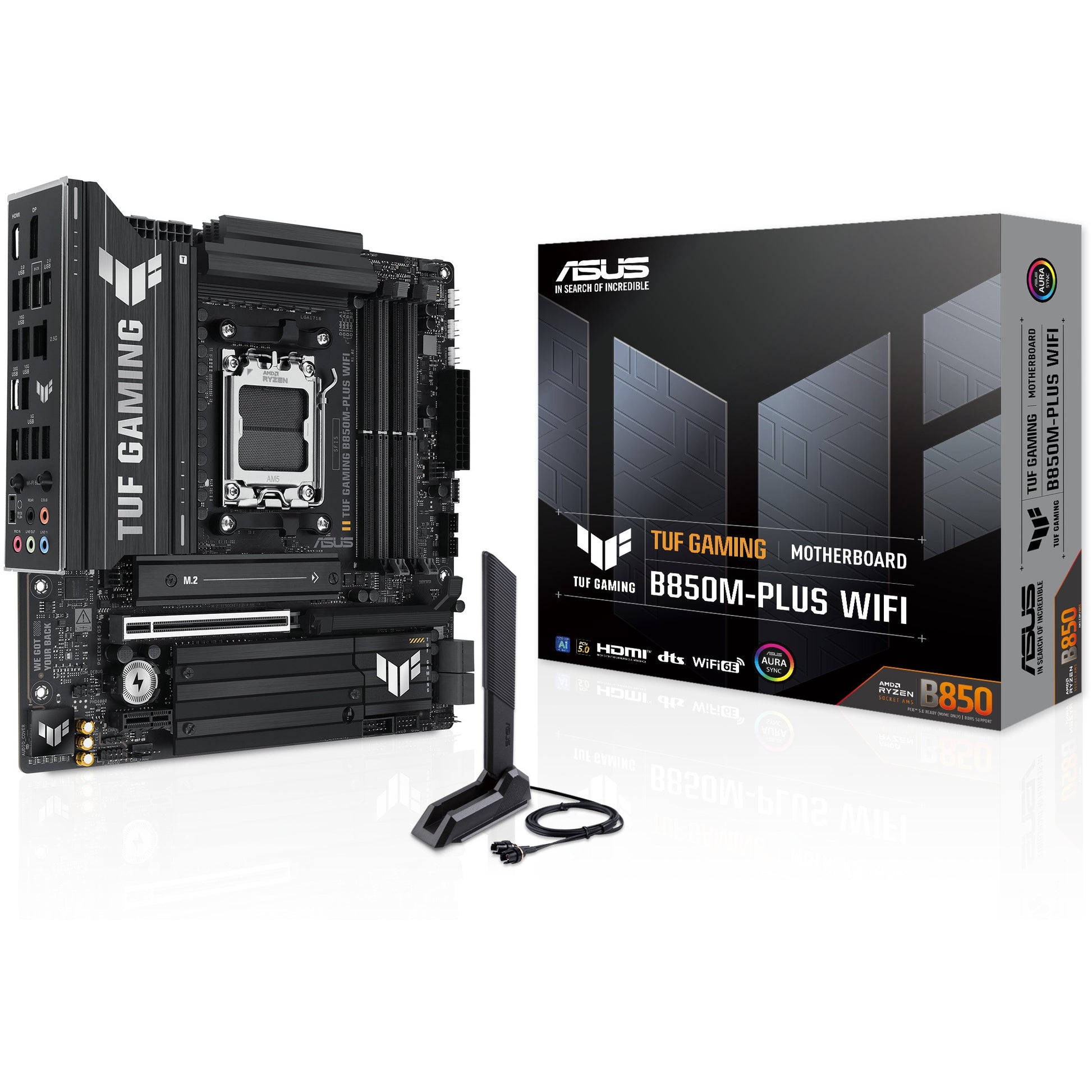 ASUS TUF GAMING B850M-PLUS WIFI. AMD. Podnožje AM5. AMD Ryzen 7000 serija. AMD Ryzen 8000 serija. AMD Ryzen 9000 serija. Podnožje AM5. DDR5 SDRAM. 192GB