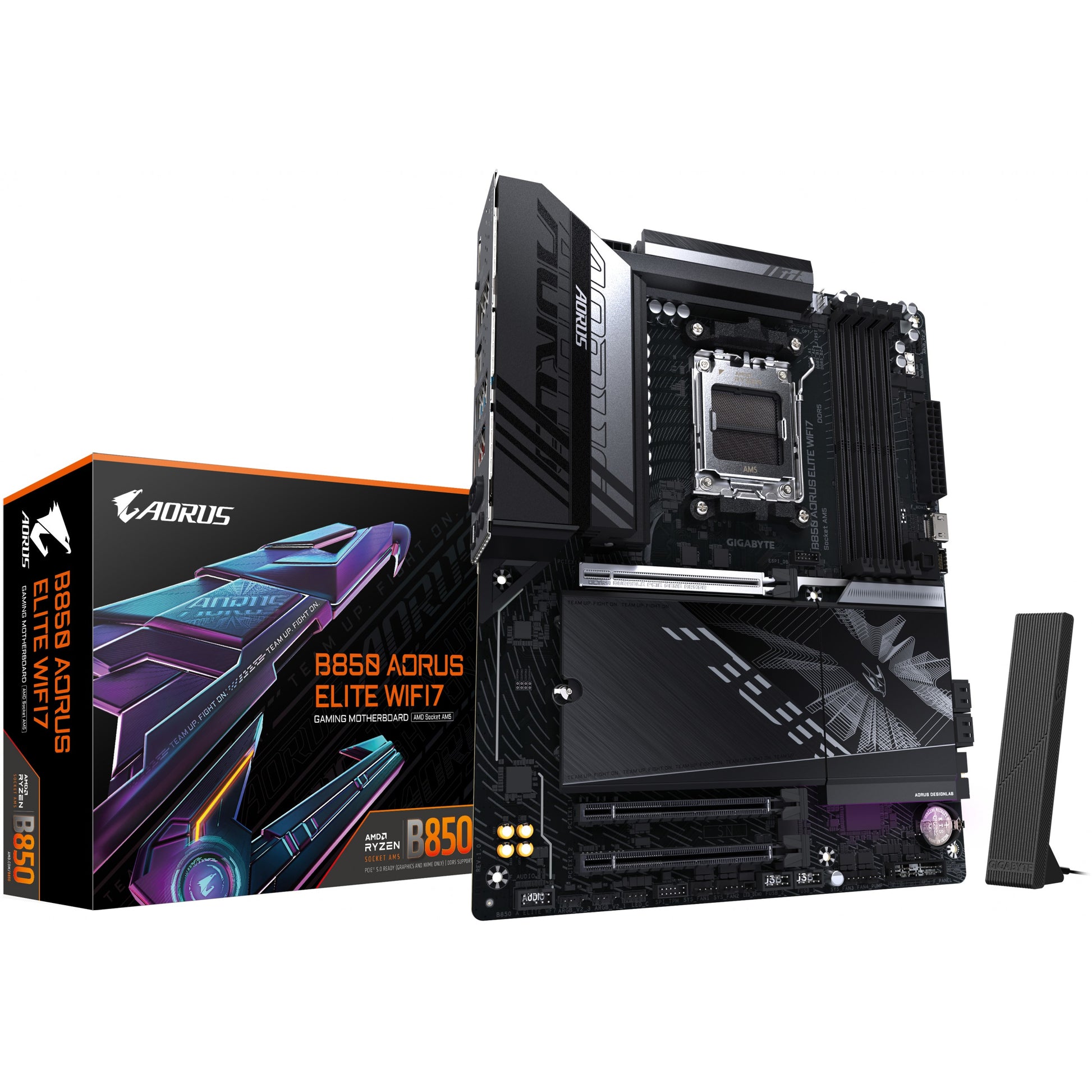 GIGABYTE B850 AORUS ELITE WIFI7 matična ploča - AMD Ryzen 9000 serija procesora. 14+2+2 fazni digitalni VRM. Do 8200MHz DDR5 (OC). 1x PCIe 5.0 + 2x PCIe 4.0 M.2. 2.5 LAN. WIFI 7. USB 3.2 Gen 2x2. AMD. Podnožje AM5. AMD Ryzen 7000 serija. AMD Ryzen 8000 serija. AMD Ryzen 9000 serija. Podnožje AM5. DDR5-SDRAM. 256 GB