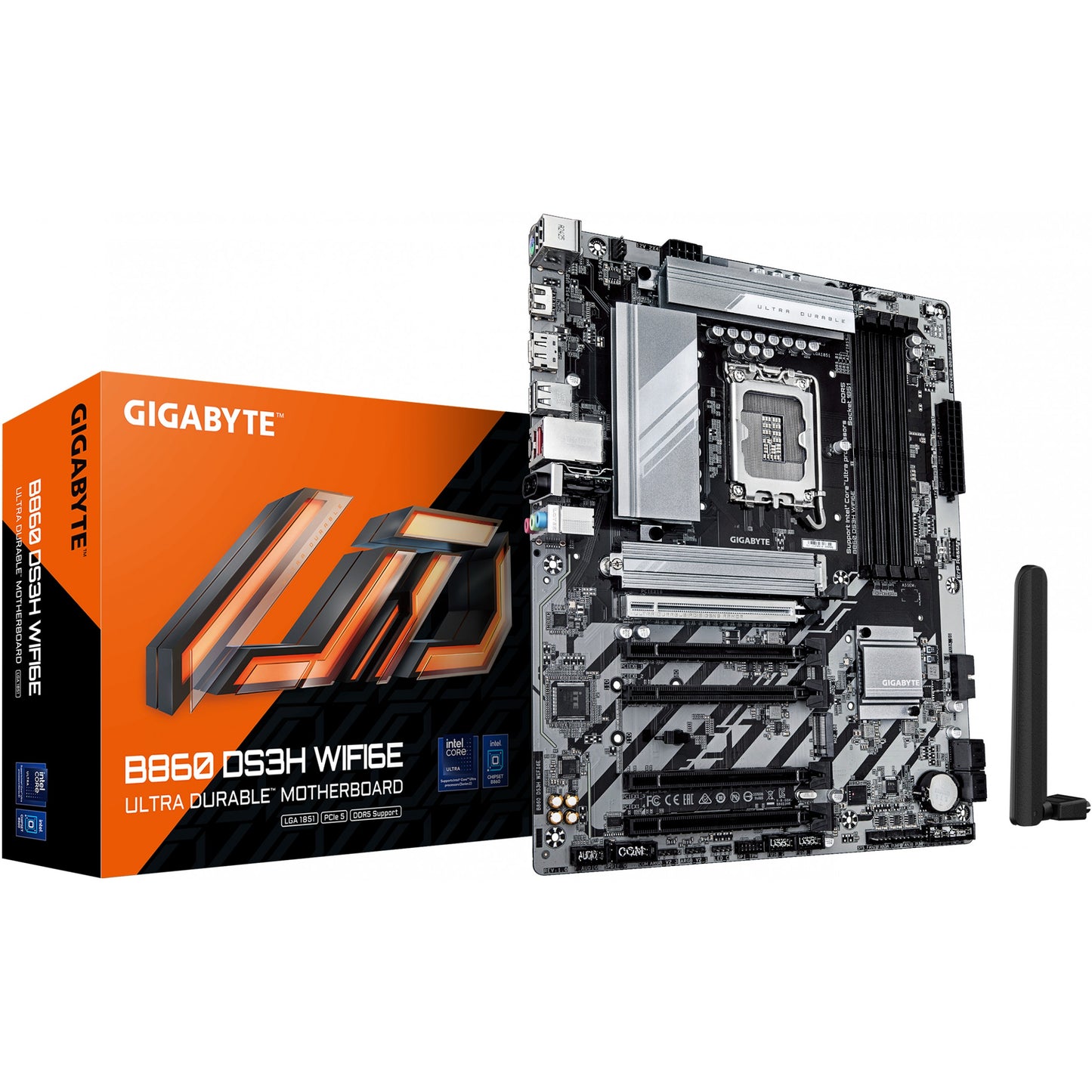 GIGABYTE B860 DS3H WIFI6E matična ploča - Intel Core Ultra procesori. 8+1+2+2 faze VRM. do 9066MHz DDR5. 1xPCIe 5.0 + 1xPCIe 4.0 M.2. 2.5GbE LAN. WIFI 6E. USB 3.2 Gen 2x2. Intel. LGA 1851 (Socket V1). Intel Core Ultra (Serija 2). LGA 1851. DDR5 SDRAM. 256GB