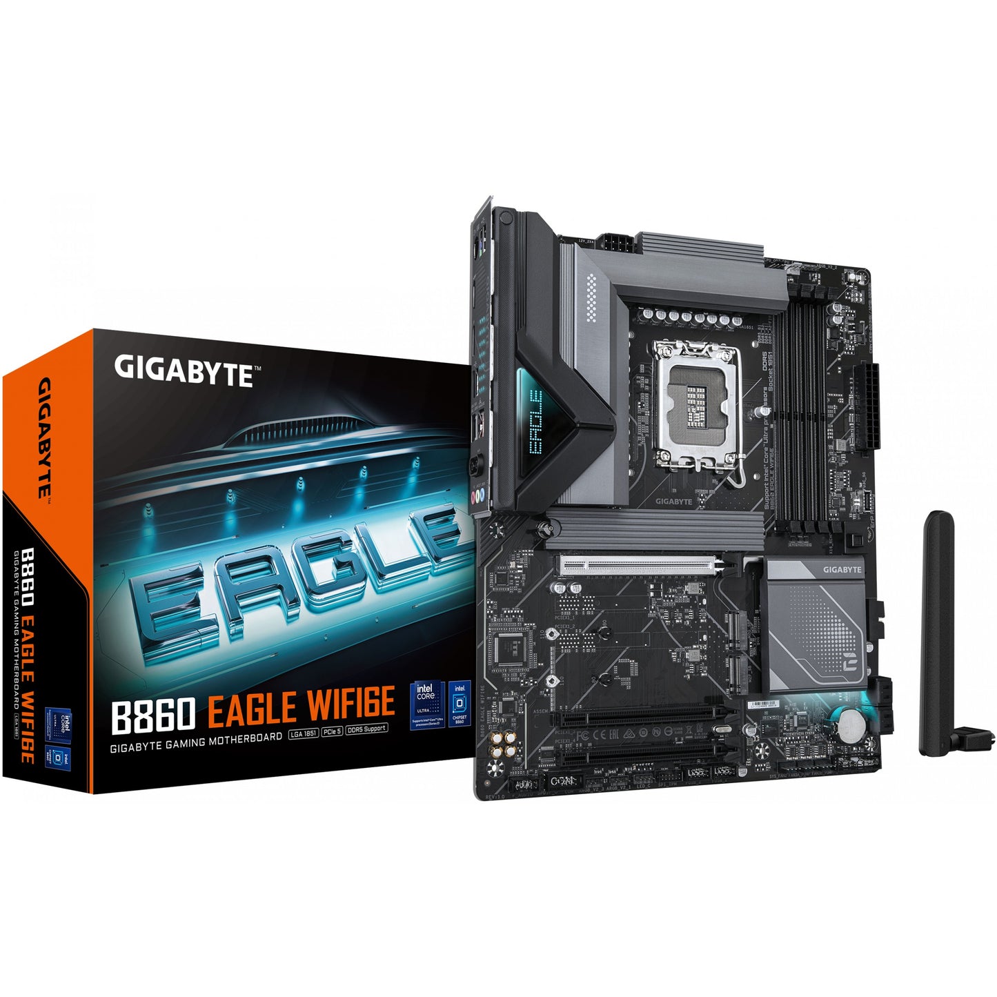 GIGABYTE B860 EAGLE WIFI6E matična ploča - Intel Core Ultra procesori. 12+1+2+1 faza VRM. do 9066MHz DDR5. 1xPCIe 5.0 + 2xPCIe 4.0 M.2. 2.5GbE LAN. WIFI 6E. USB 3.2 Gen 2x2. Intel. LGA 1851 (Socket V1). Intel Core Ultra (Serija 1). Intel Core Ultra (Serija 2). LGA 1851. DDR5 SDRAM. 256GB