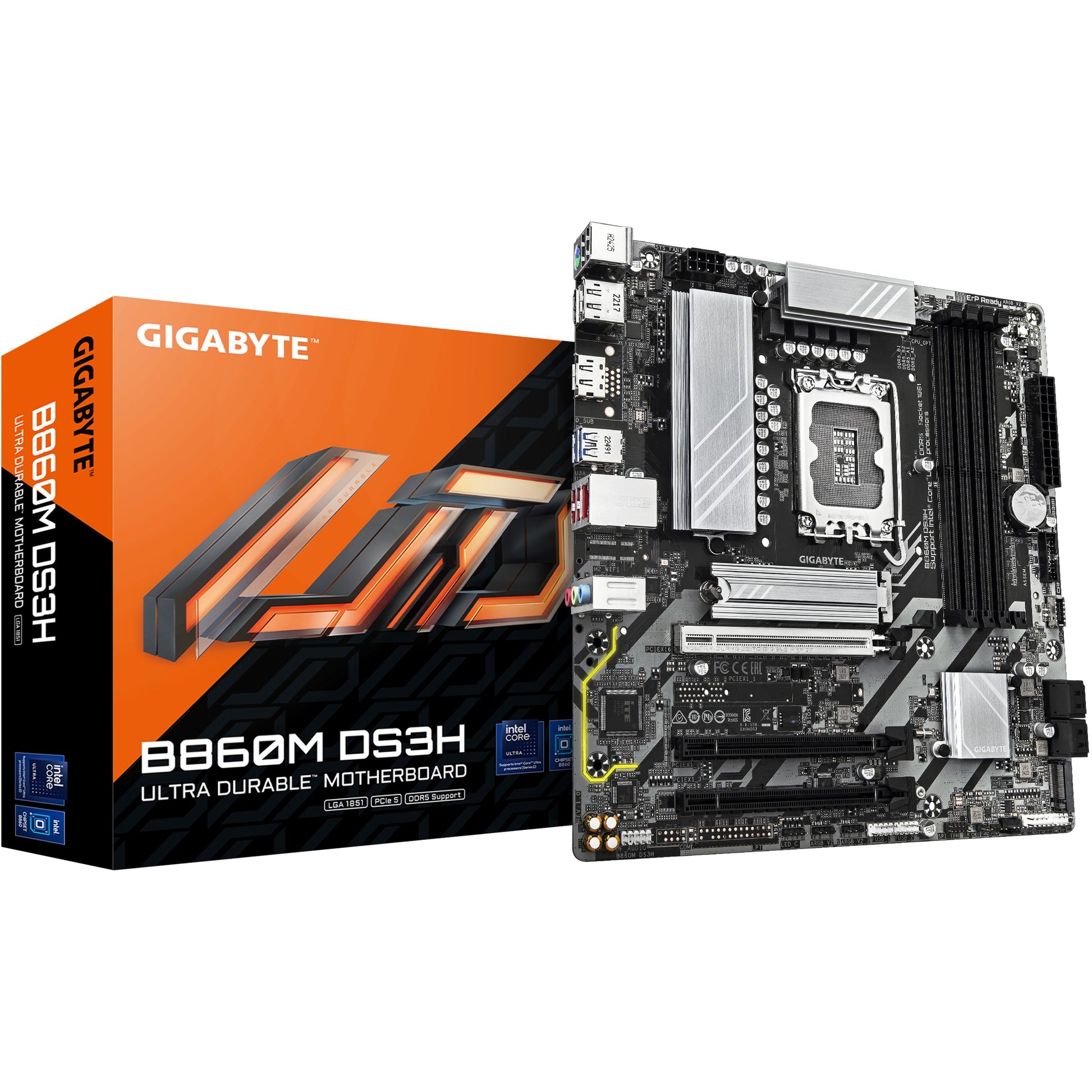 GIGABYTE B860M DS3H matična ploča - Intel Core Ultra procesori. 5+1+2+1 faze VRM. do 9066MHz DDR5. 1xPCIe 5.0 + 1xPCIe 4.0 M.2. 2.5GbE LAN. USB 3.2 Gen 2. Intel. LGA 1851 (Socket V1). Intel Core Ultra (Serija 1). Intel Core Ultra (Serija 2). LGA 1851. DDR5 SDRAM. 256GB