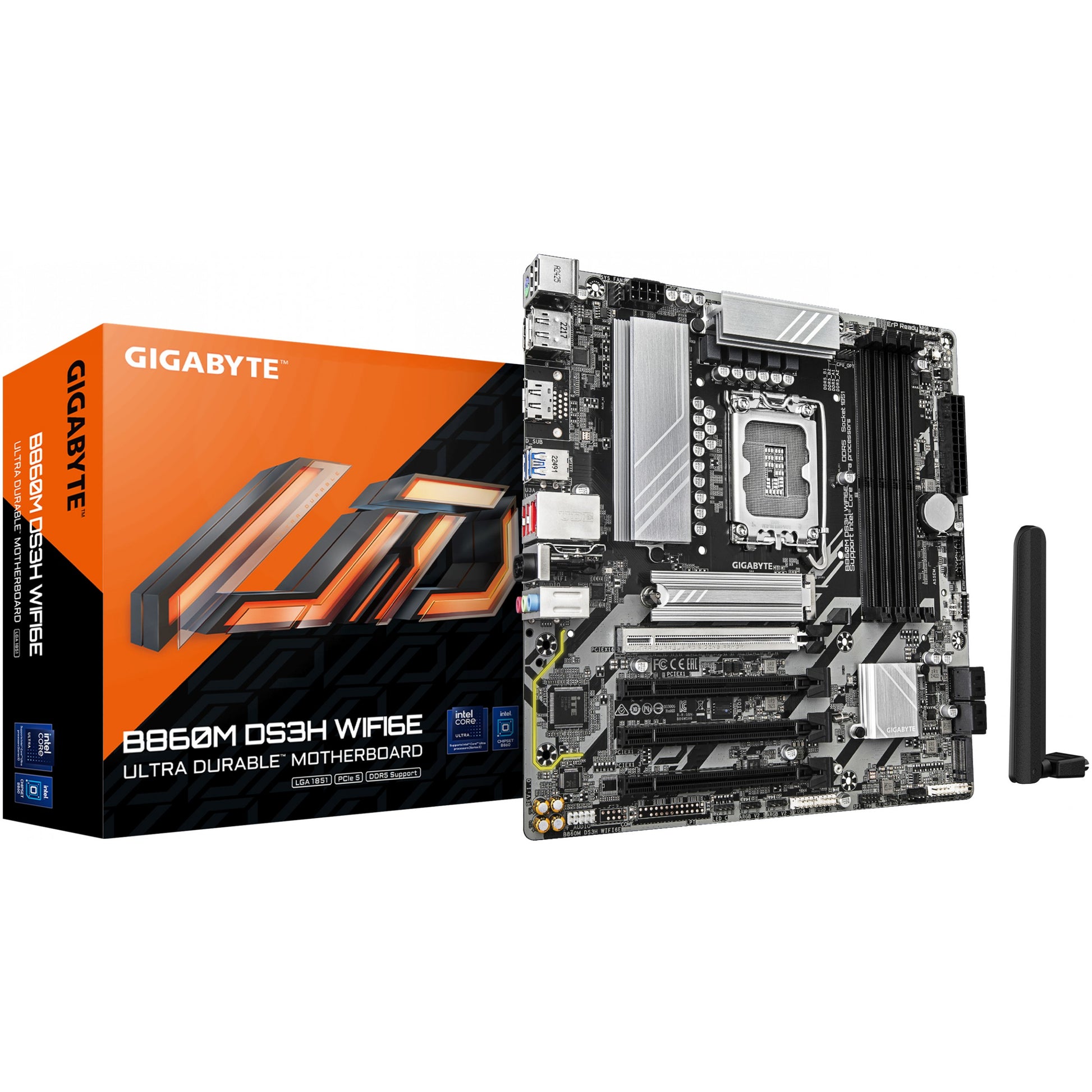 GIGABYTE B860M DS3H WIFI6E matična ploča - Intel Core Ultra procesori. 5+1+2+1 faze VRM. do 9066MHz DDR5. 1xPCIe 5.0 + 1xPCIe 4.0 M.2. 2.5GbE LAN. WIFI 6E. USB 3.2 Gen 2. Intel. LGA 1851 (Socket V1). Intel Core Ultra (Serija 1). Intel Core Ultra (Serija 2). LGA 1851. DDR5 SDRAM. 256GB