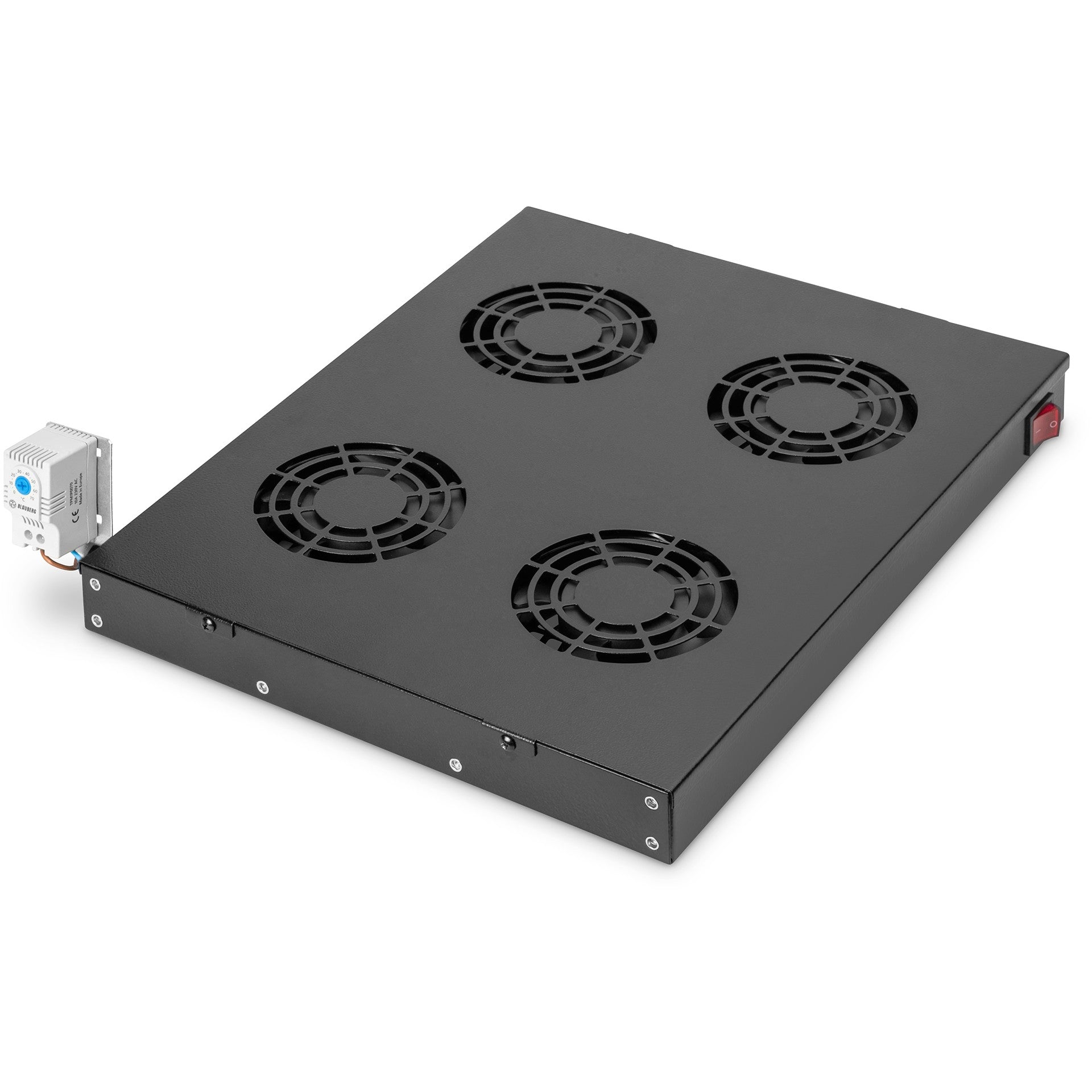 Digitus ventilatorska jedinica za varijabilnu ugradnju od 483 mm (19"). Ventilirana zaštitna ploča. Integrisani ventilator. 552 m³/h. Crna.